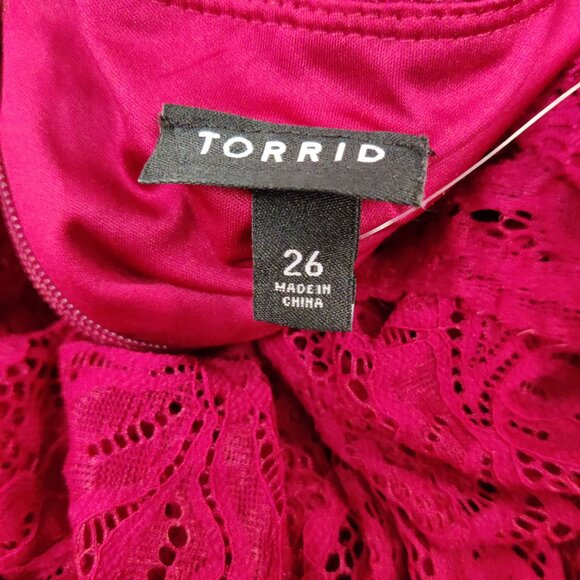 Torrid Women's Midi Dress Size 26 Red Lace Lined Party Prom Dinner Summer Date - Picture 2 of 13